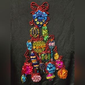 Lucia Burns Beaded Christmas Tree Embellished Black Top Size: XL